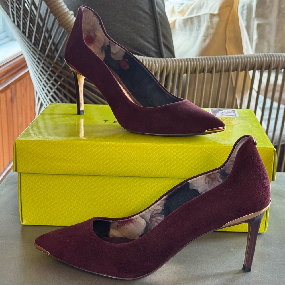 Ted Baker Purple Suede Heels with Metallic Accents